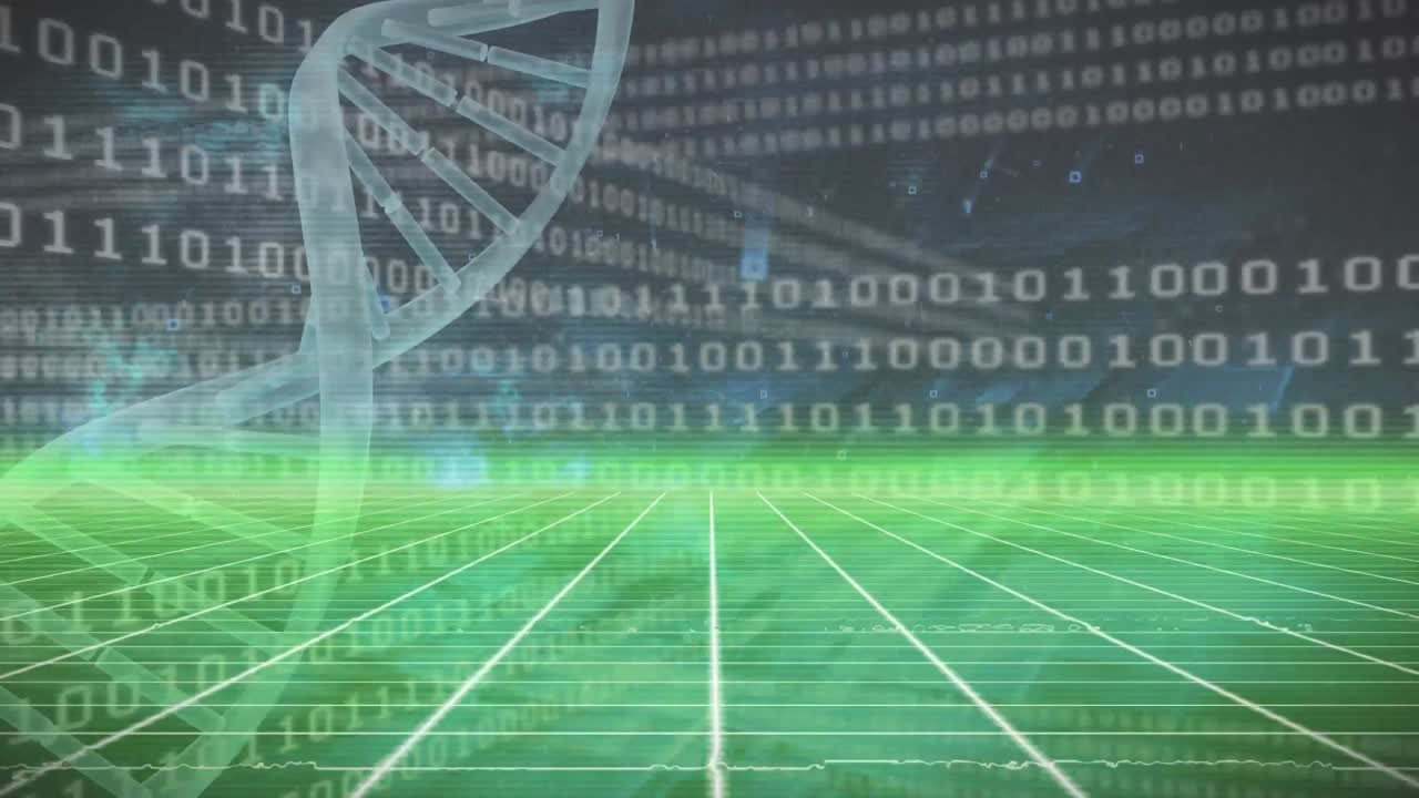 animación de la cadena de adn y procesamiento de datos de codificación binaria