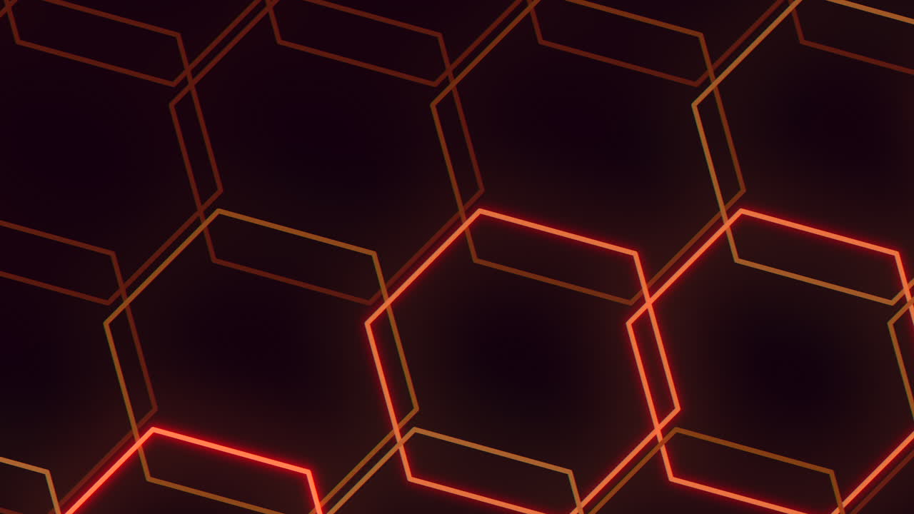 patrón hexagonal futurista abstracto con líneas rojas y naranjas brillantes