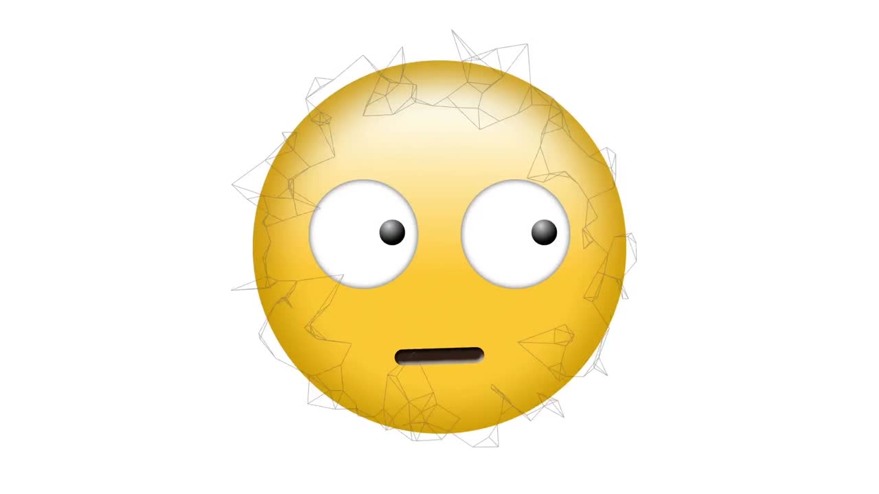 formas geométricas abstractas flotando contra un emoji de cara confusa sobre un fondo blanco