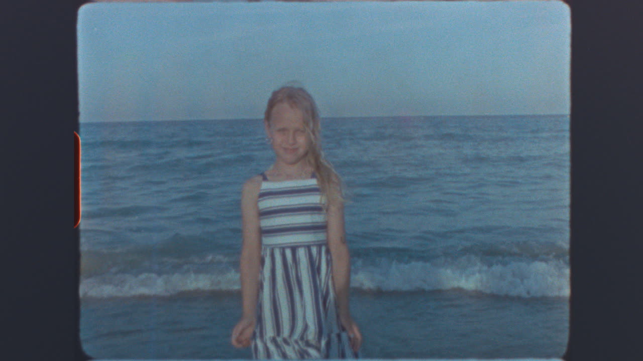 Playful Child with Colorful Nail Polish in Vintage Style