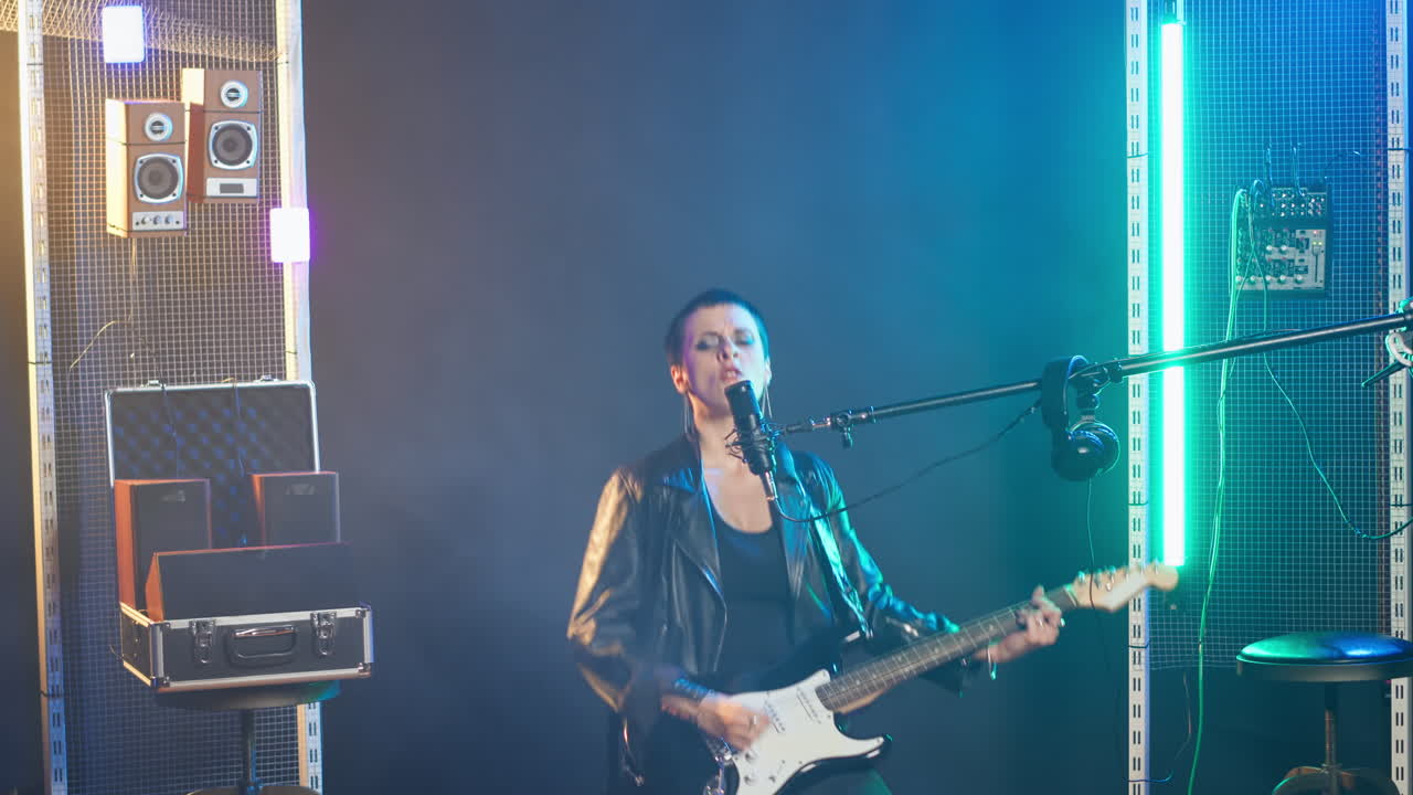 Musician performing with electric guitar