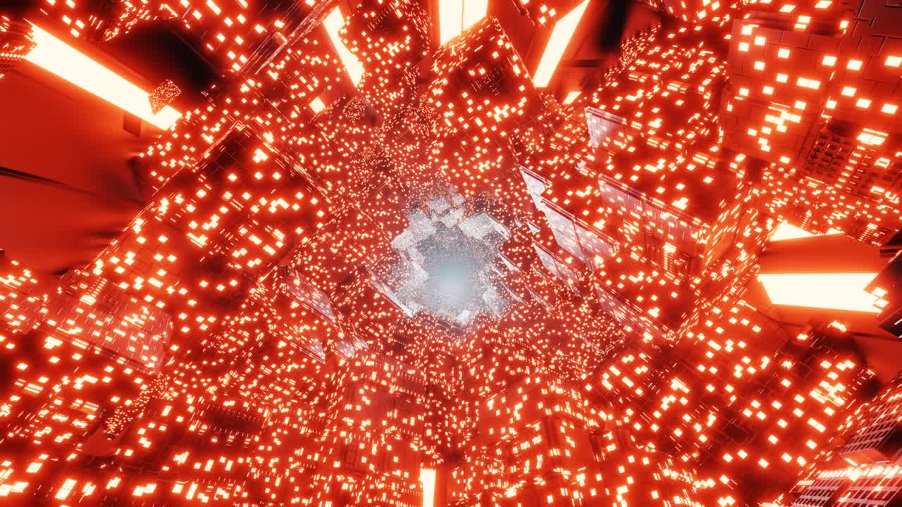 미래의 매트릭스를 가진 3d 빅 데이터 디지털 터널 사각형 - 디지털 기술 터널로 날아가는 모션 그래픽 - 시간과 공간을 통해 벌레 구 - 기술 및 연결 모션 배경