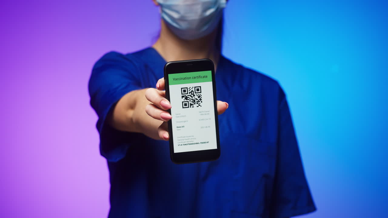 Medical Professional Showing Digital Vaccination Certificate on Smartphone