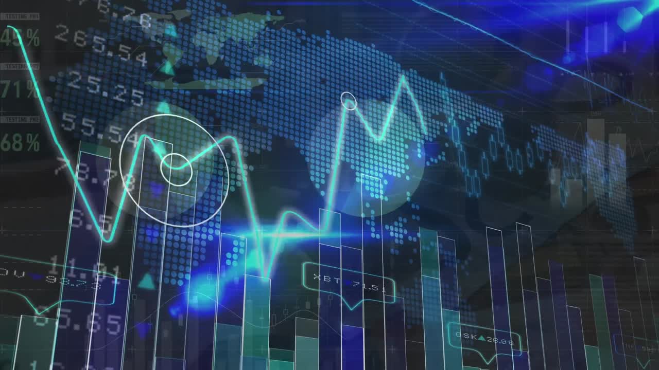 animación de datos financieros y procesamiento de gráficos en la pantalla digital de la marina