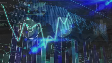 animazione di dati finanziari e elaborazione di grafici sullo schermo digitale della marina