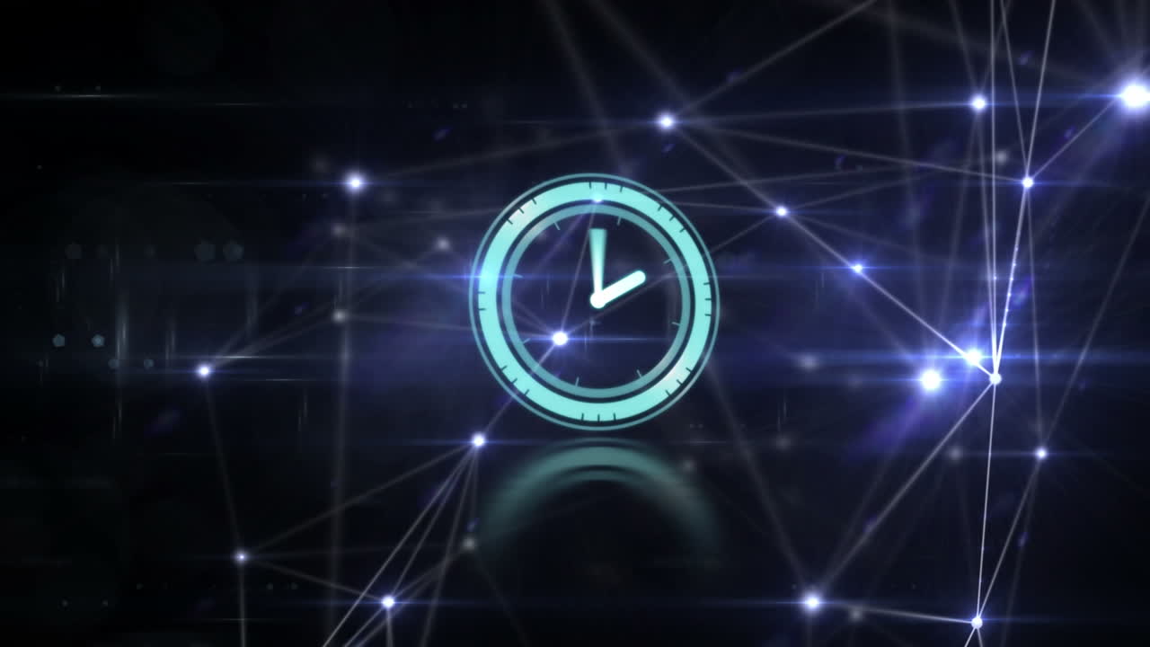 Animation of network of connections over clock moving fast