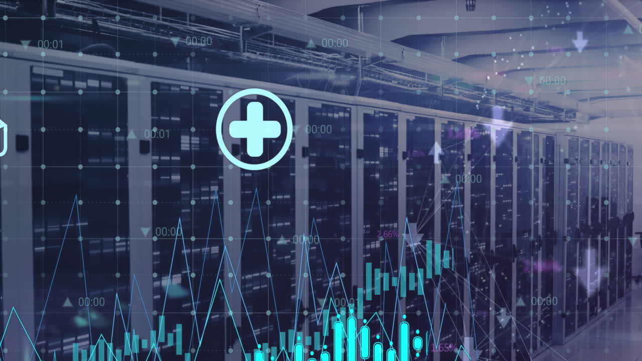 animación del procesamiento de datos a través de servidores informáticos