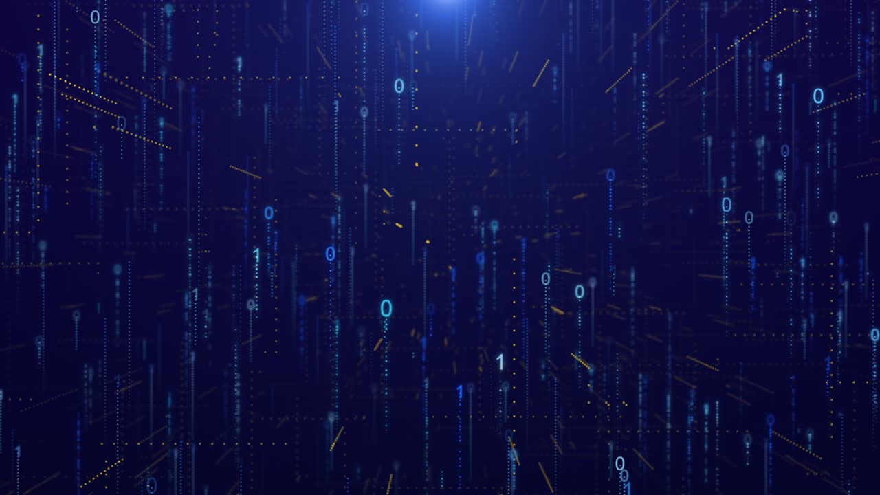 Digital animation binary coding sequences moving upward immersive matrix zeros light streams creates