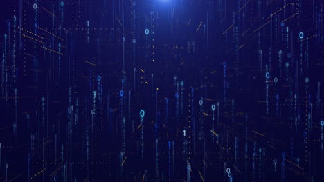 digital animation binary coding sequences moving upward immersive matrix zeros light streams creates