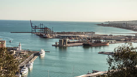 time lapse of the port of malaga, spain on a warm summer day