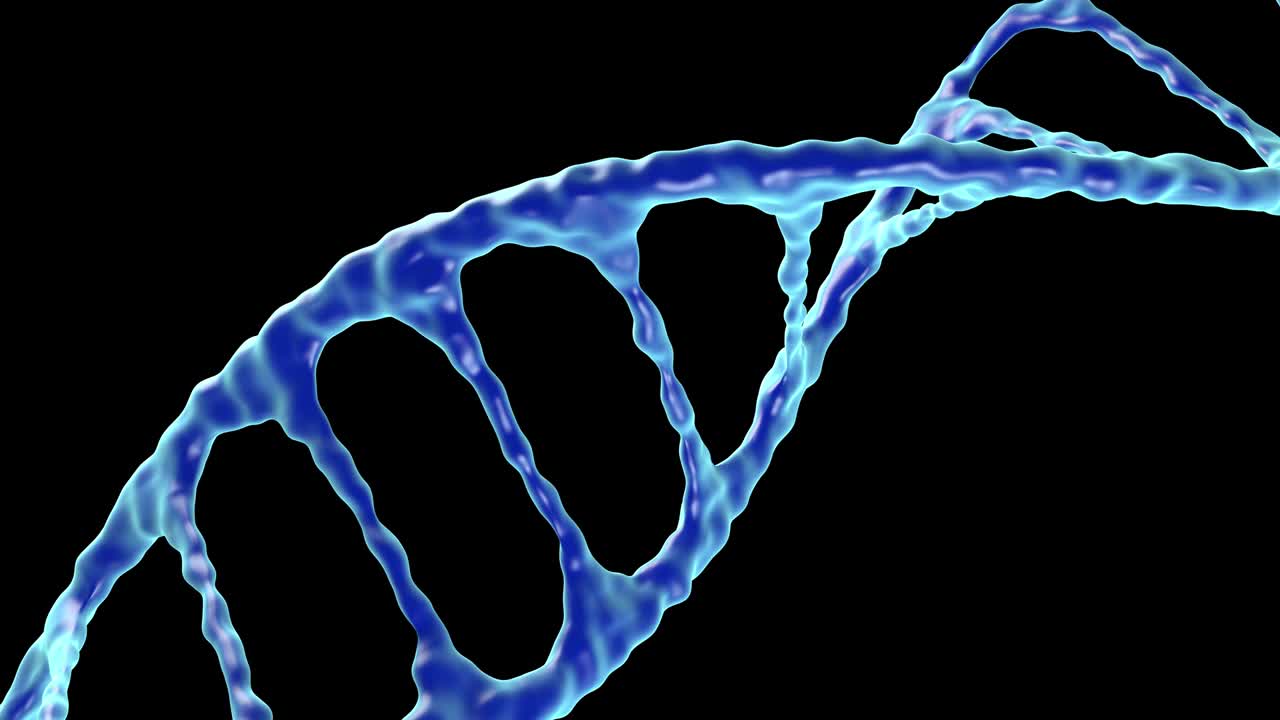 animación 3d del crecimiento del adn en el fondo negro. la dirección del adn es oblicua.