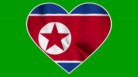 north korea heart love flag loop - realistic 4k flag waving in the wind