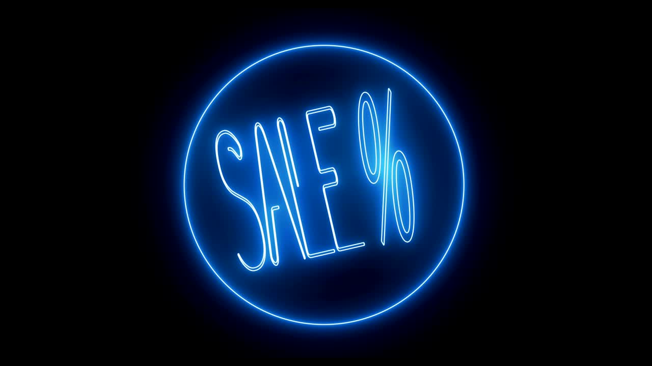 4k 판매 % 애니메이션 - 파란 네온 빛, 검은 배경