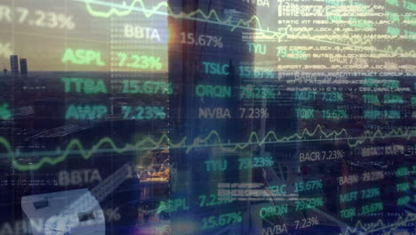 animation of data processing over cityscape