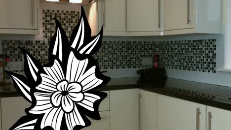 animation of flower icon over empty kitchen