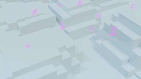 animación de letras y formas sobre fondo blanco