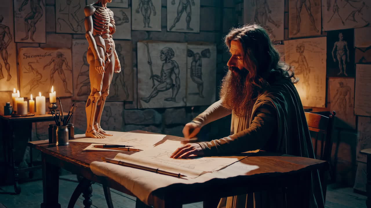 Medieval Anatomist Studying Human Body