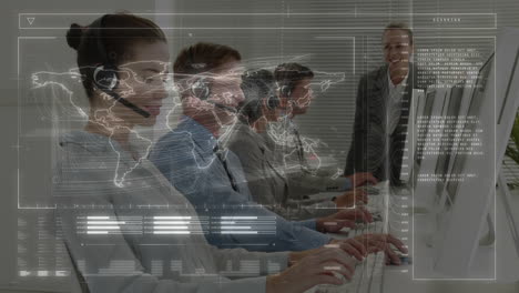 animazione dell'elaborazione dei dati finanziari su uomini d'affari che lavorano in ufficio