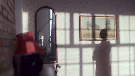 sunlit room with shadow and reflection