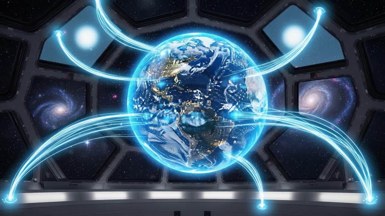 A Stunning Visualization of Earth Surrounded by Cosmic Energy Waves Emanating from Its Surface, Set Against a Starry Space Background