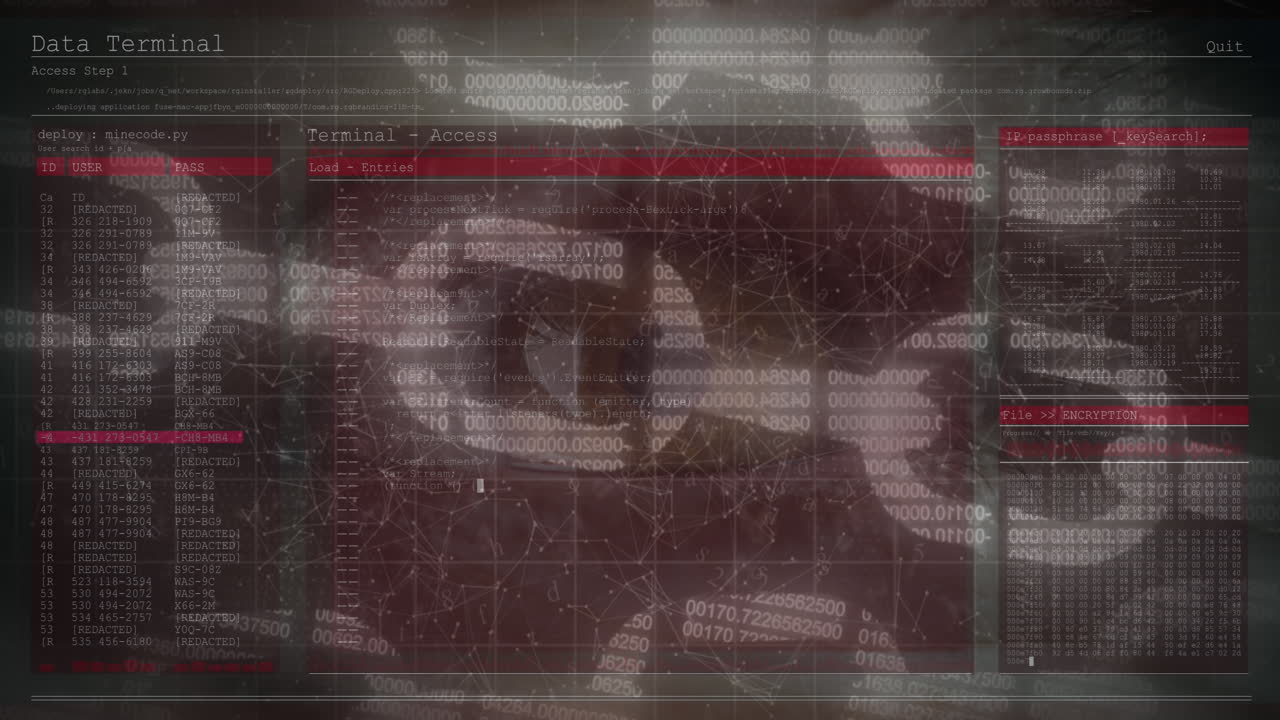 cadena de seguridad y red de conexiones a través de pantalla con procesamiento de datos contra el ojo humano