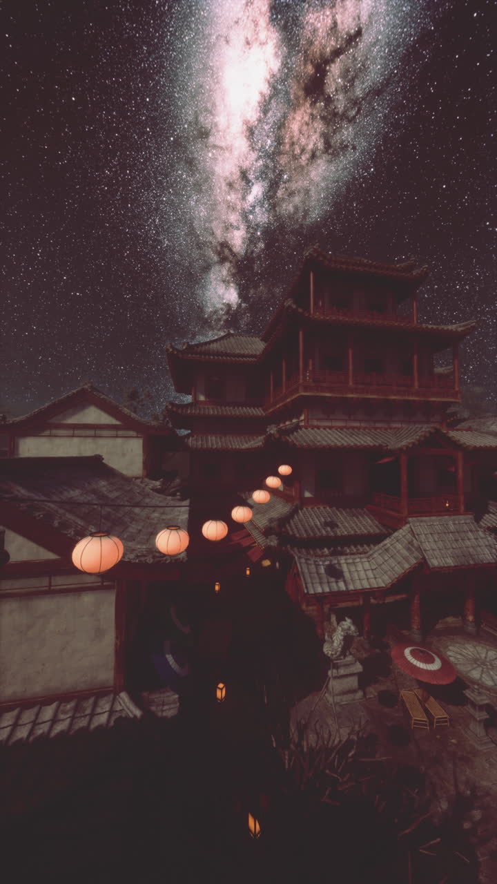 un pueblo chino místico por la noche