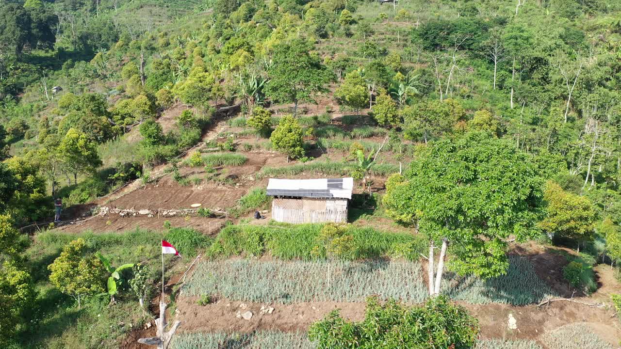 산악 지역 의 농업 공동체 들 의 공중 사진