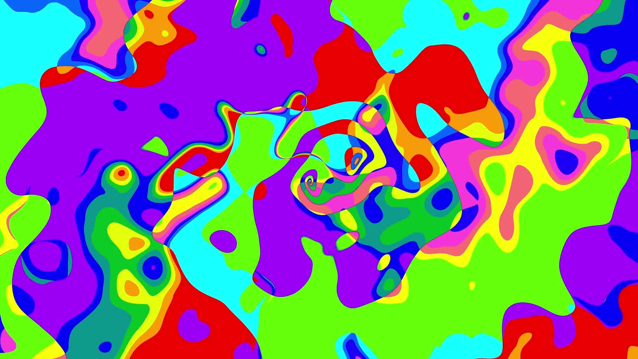 Vibrant multicolored loopable abstract pattern with flowing rotatinmg turbulent organic shapes and bright neon colors