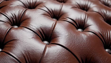 close-up of brown button-tufted leather upholstery