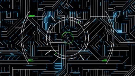 animación del escaneo del alcance sobre la placa de circuitos de la computadora