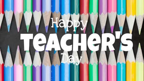 animation of happy teachers day text over pencils