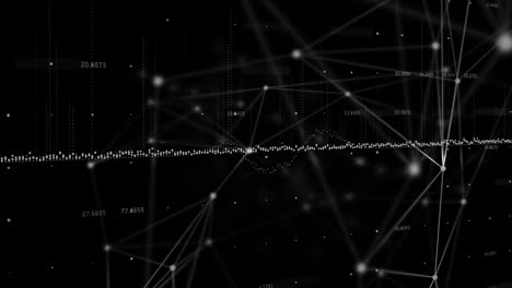 animation of graphs over connected dots with changing numbers against black background