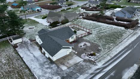rural home covered in snow, single story