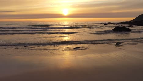 aerial view of a beautiful sunset over the sea. beach lofoten archipelago, norway.