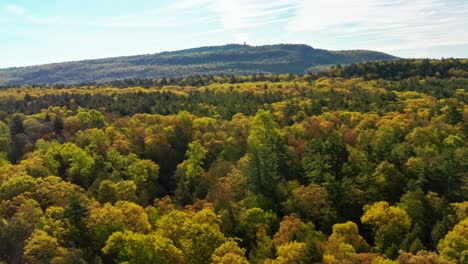 Panorámica-De-Derecha-A-Izquierda-Sobre-Las-Copas-De-Los-árboles-En-El-Norte-Del-Estado-De-Nueva-York,-Colores-Otoñales