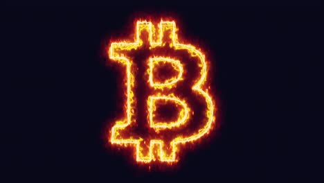 animación de doble contorno del símbolo de bitcoin con un efecto de sable láser que simula una llama ardiente