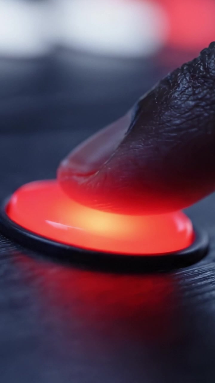 Une perspective en gros plan sur la transition d'un bouton de jeu du rouge au vert, mettant en évidence une interaction captivante dans un environnement numérique.