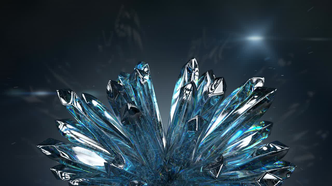 Cluster of raw piezoelectric crystals 3D render seamless loop animation