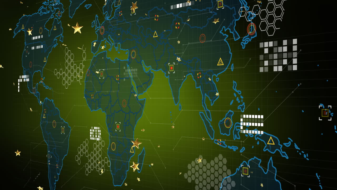 animación del procesamiento de datos sobre el mapa del mundo