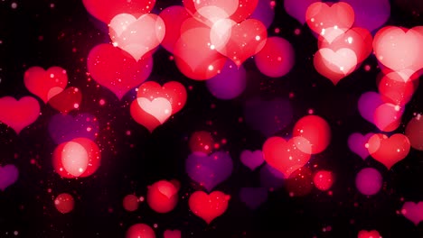 fondo de valentín bokeh con corazones de magenta rojo. día de los enamorados. hermosa luz de brillo mágico, partículas, chispas. lujo romántico brillante fondo animado. corazón rosa. bucle sin costuras