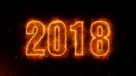 2018 word hot burning on realistic fire flames sparks and smoke continuous seamlessly loop animation