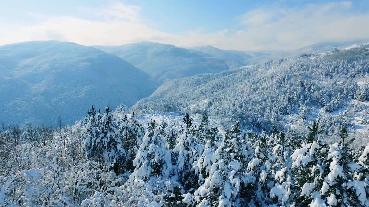 눈 덮인 산의 풍경