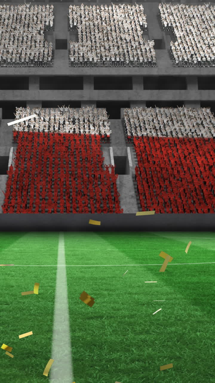 스포츠 경기장에서 칠레의  ⁇ 발 위로 떨어지는 금 콘페티의 애니메이션