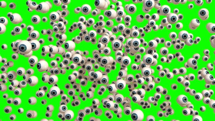 4K. Explosive Appearance Of Group Of Eyeballs. Green Screen.