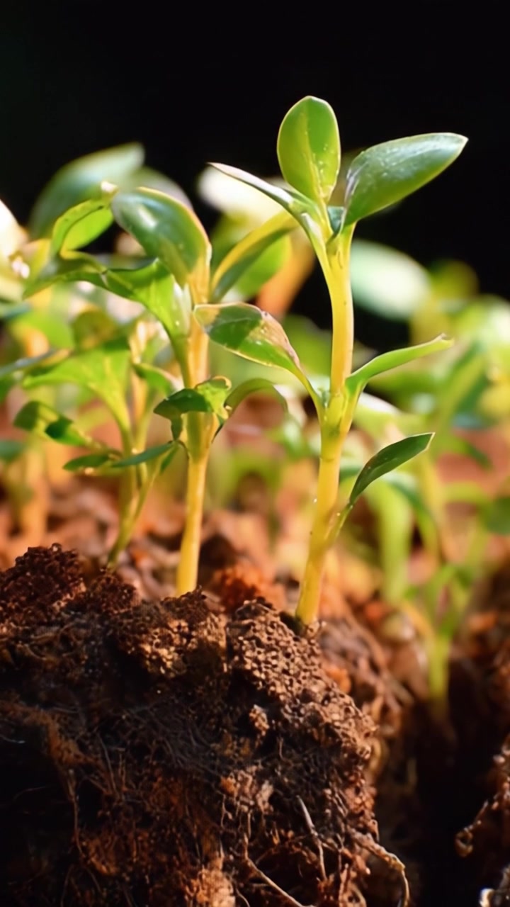 Gotas de Água Caindo em Jovens Mudas Verdes no Solo