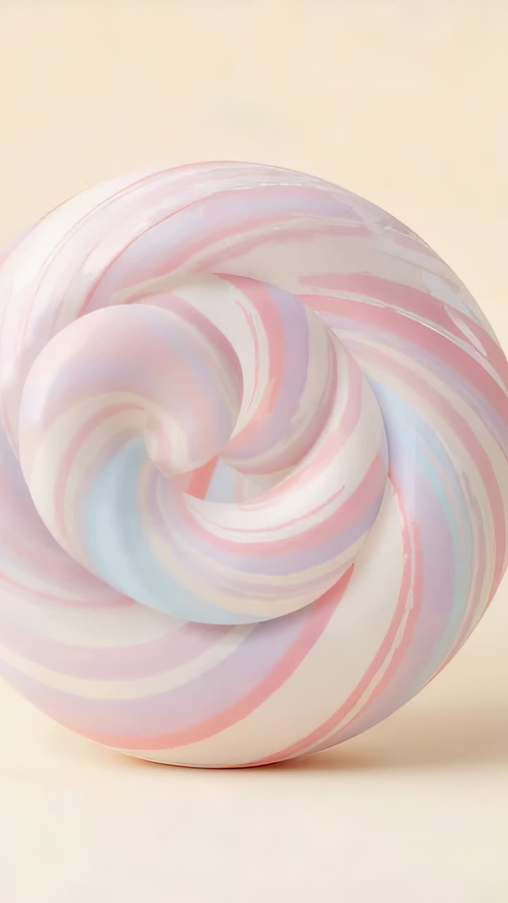 Vertical video: Zooming camera onto pastel swirl on tan table, showing inner folds and color bands