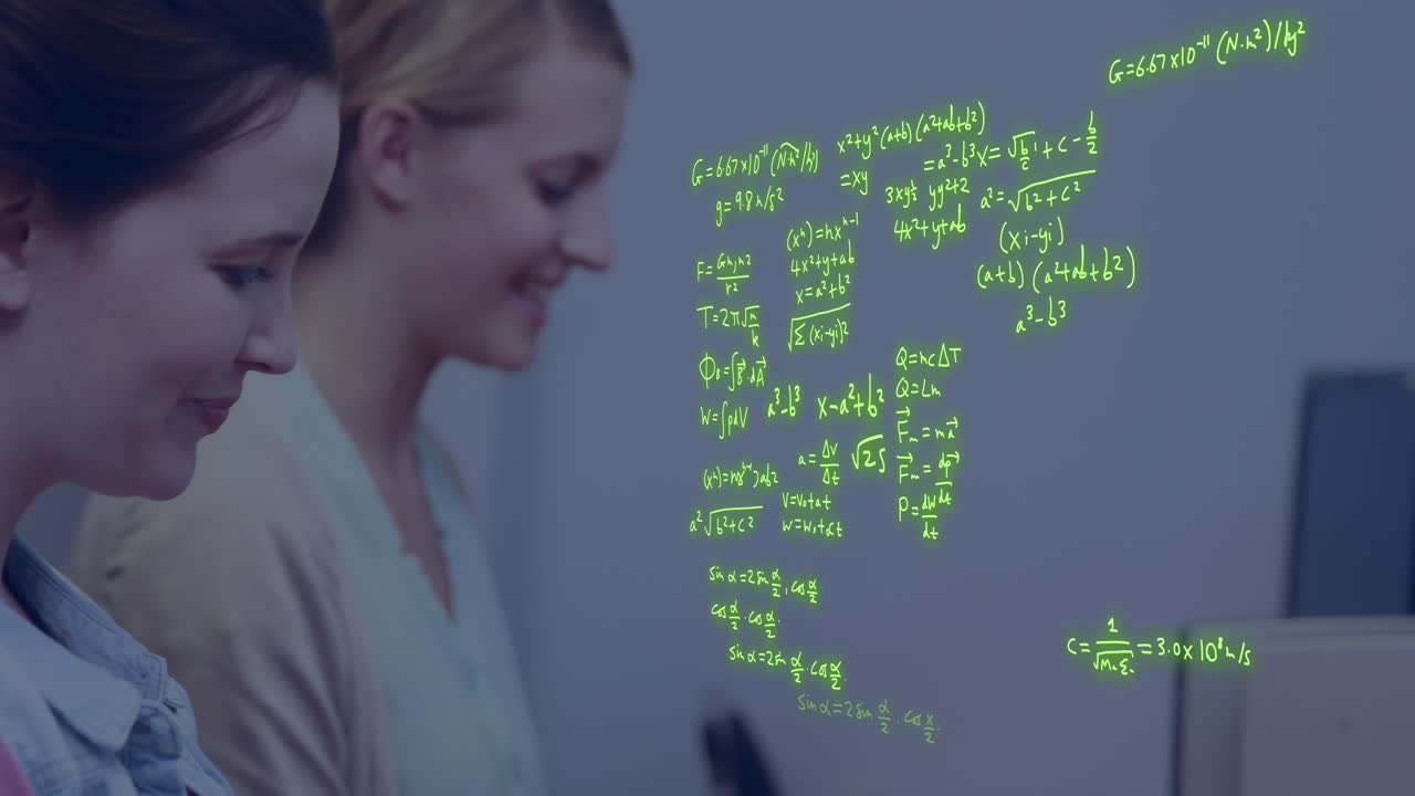 animación de ecuaciones y procesamiento de datos sobre estudiantes caucásicos.