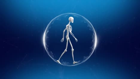 composition of skeleton walking in spinning globe