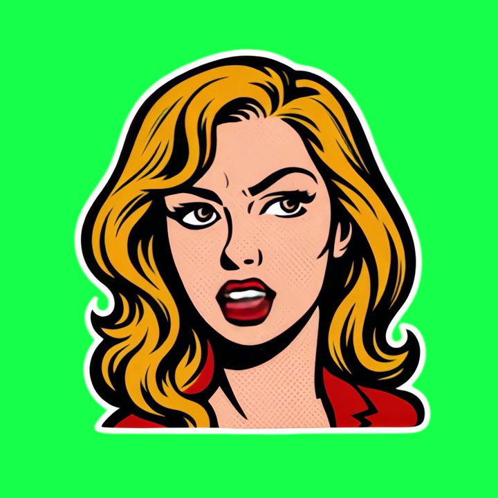 Yeşil Ekranda Öfke ve Şaşkınlık İfade Eden Animasyonlu Pop Art Kadın