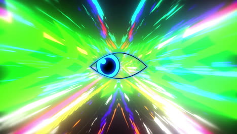 animation of eye icon over colourful light trails